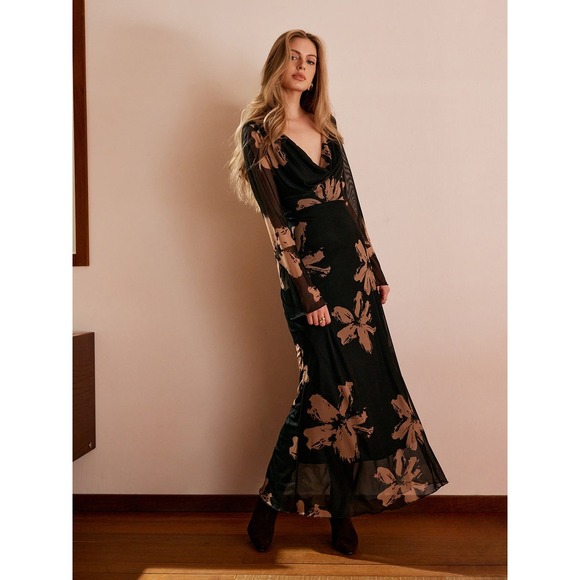 Commense Boheme Printed Cowl Neck Floral Dress black size M - Picture 4 of 9